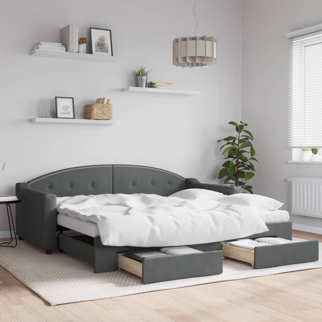Daybed with Trundle&amp;Drawers without Mattress Dark Grey 90x190 cm