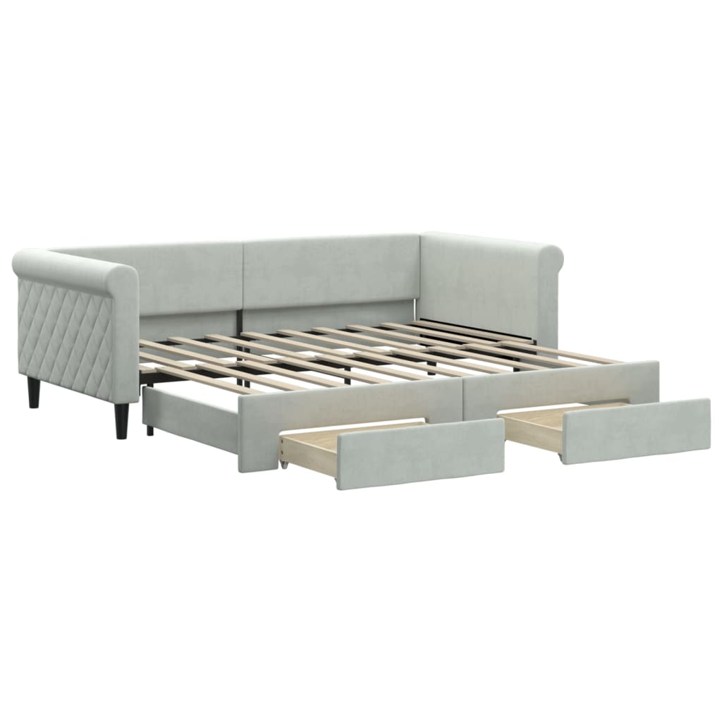 Daybed with Trundle&Drawers without Mattress Light Grey 90x190 cm