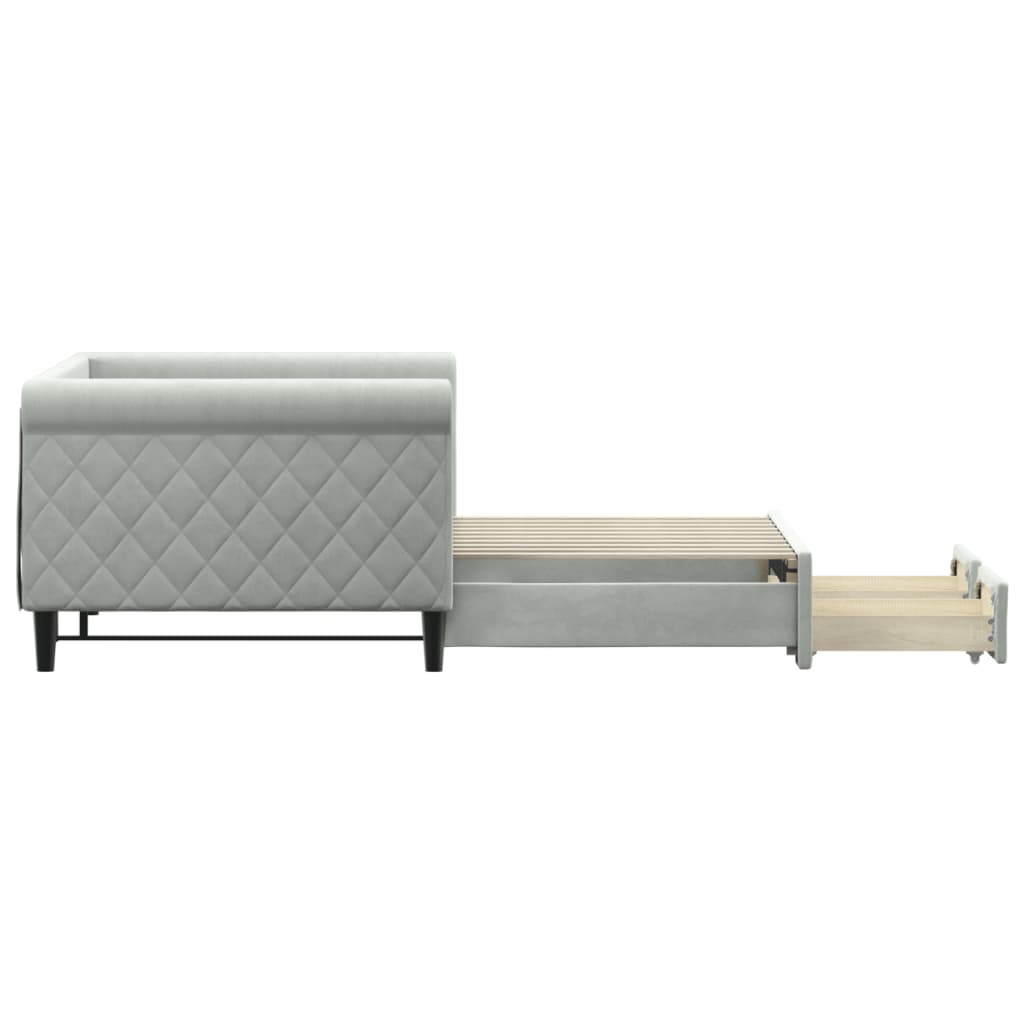 Daybed with Trundle&Drawers without Mattress Light Grey 90x190 cm