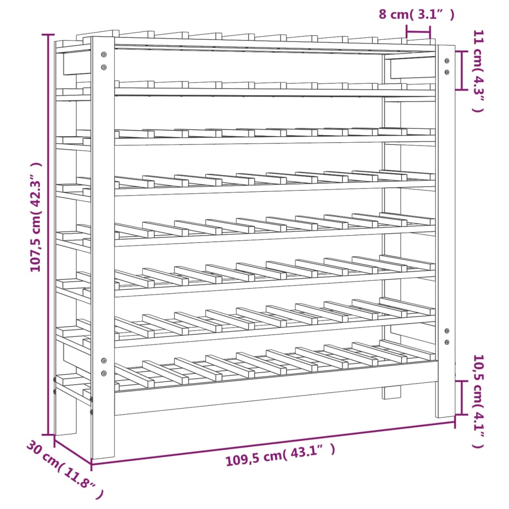 Wine Rack 109.5x30x107.5 cm Solid Wood Pine