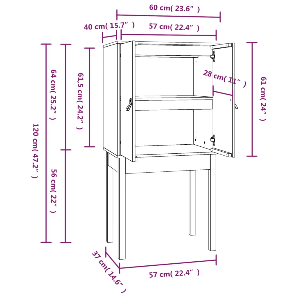 Highboard 60x40x120 cm Solid Wood Pine