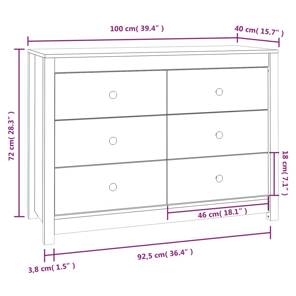 Side Cabinet 100x40x72 cm Solid Wood Pine