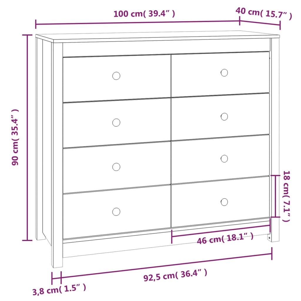Side Cabinet 100x40x90 cm Solid Wood Pine