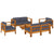 5 Piece Garden Lounge Set with Dark Grey Cushions Solid Wood