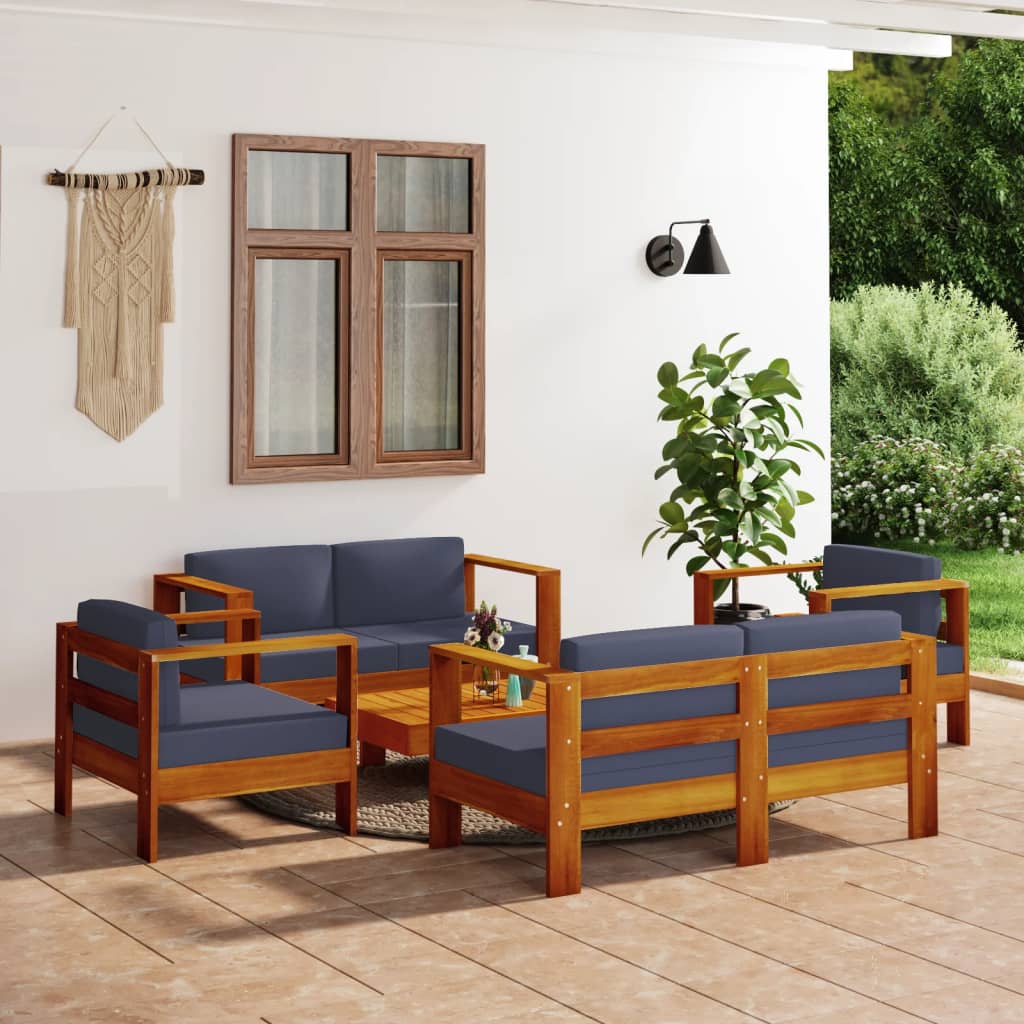 5 Piece Garden Lounge Set with Dark Grey Cushions Solid Wood