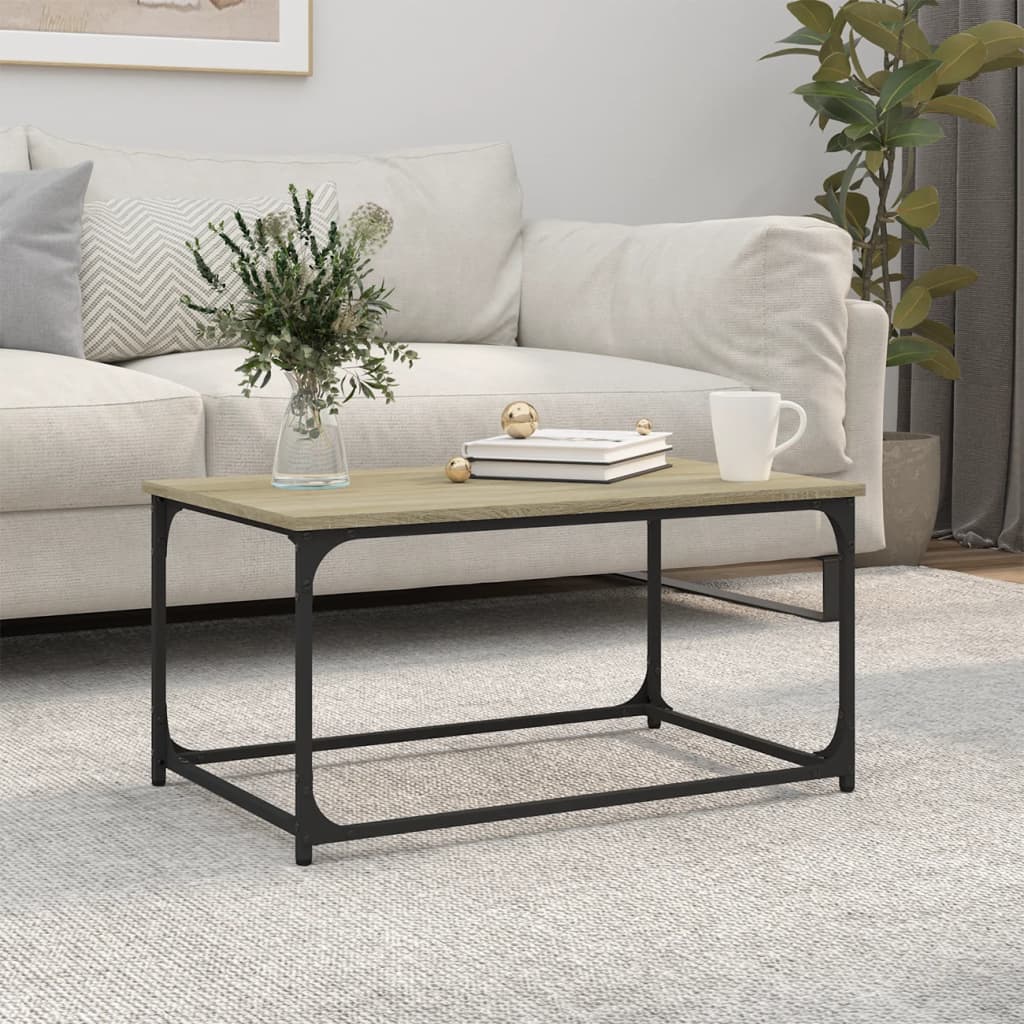 Coffee Table Sonoma Oak 80x50x40 cm Engineered Wood and Iron