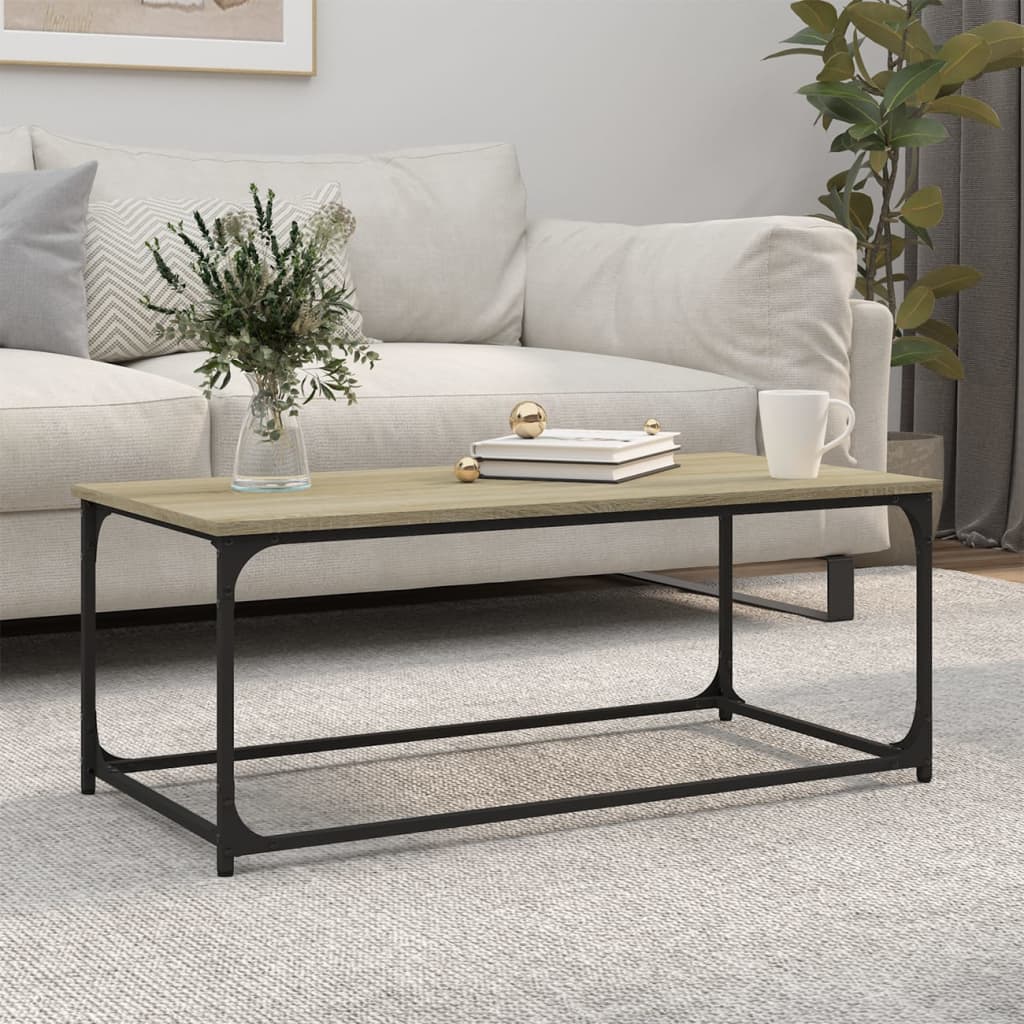 Coffee Table Sonoma Oak 102x50x40 cm Engineered Wood and Iron