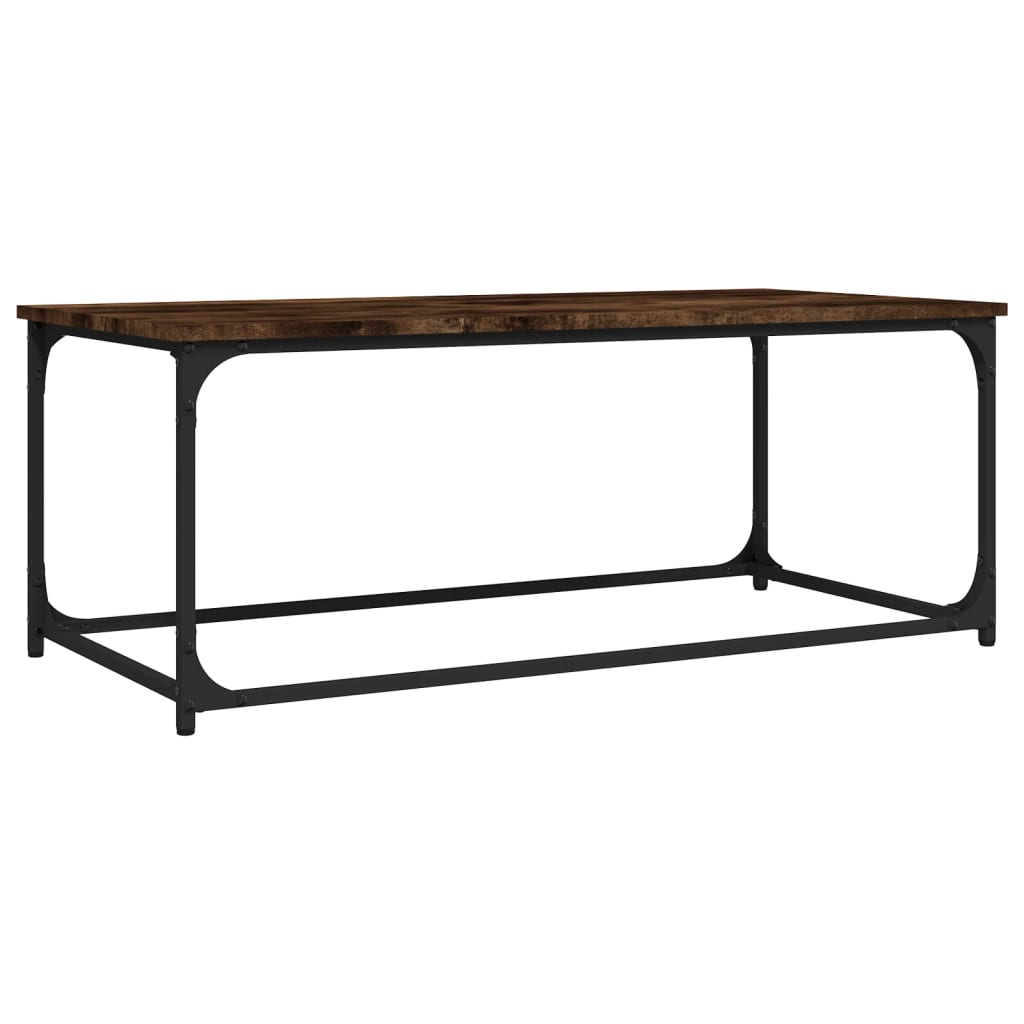 Coffee Table Smoked Oak 102x50x40 cm Engineered Wood and Iron