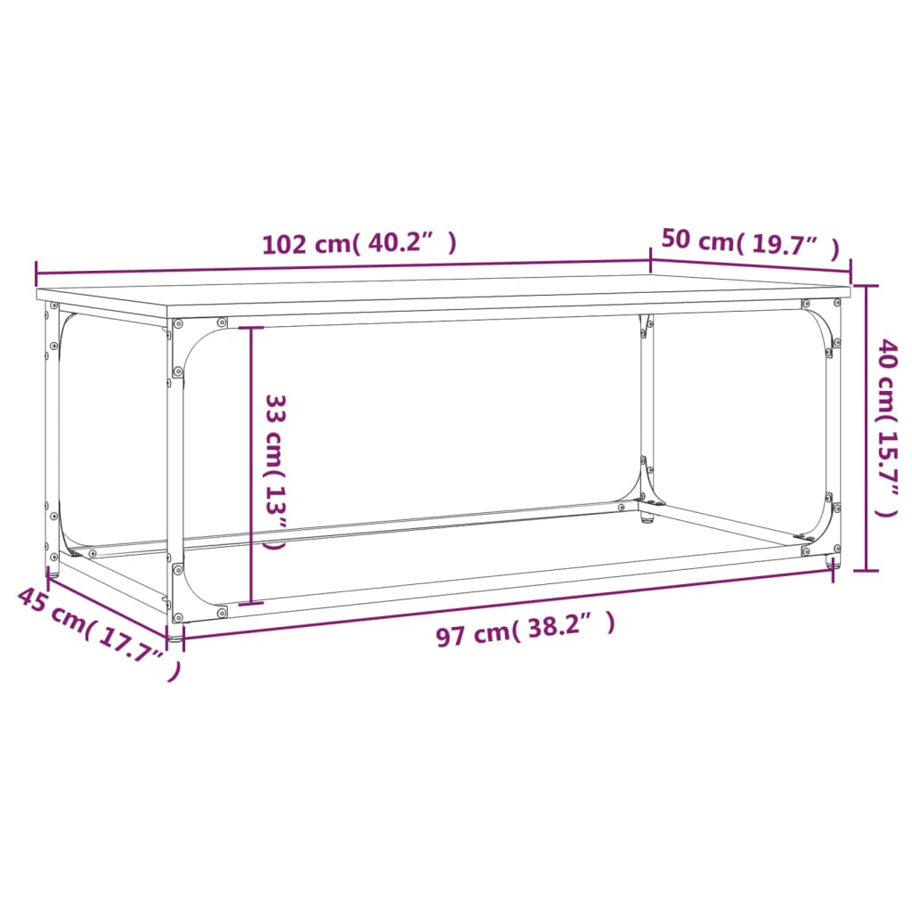 Coffee Table Brown Oak 102x50x40 cm Engineered Wood and Iron