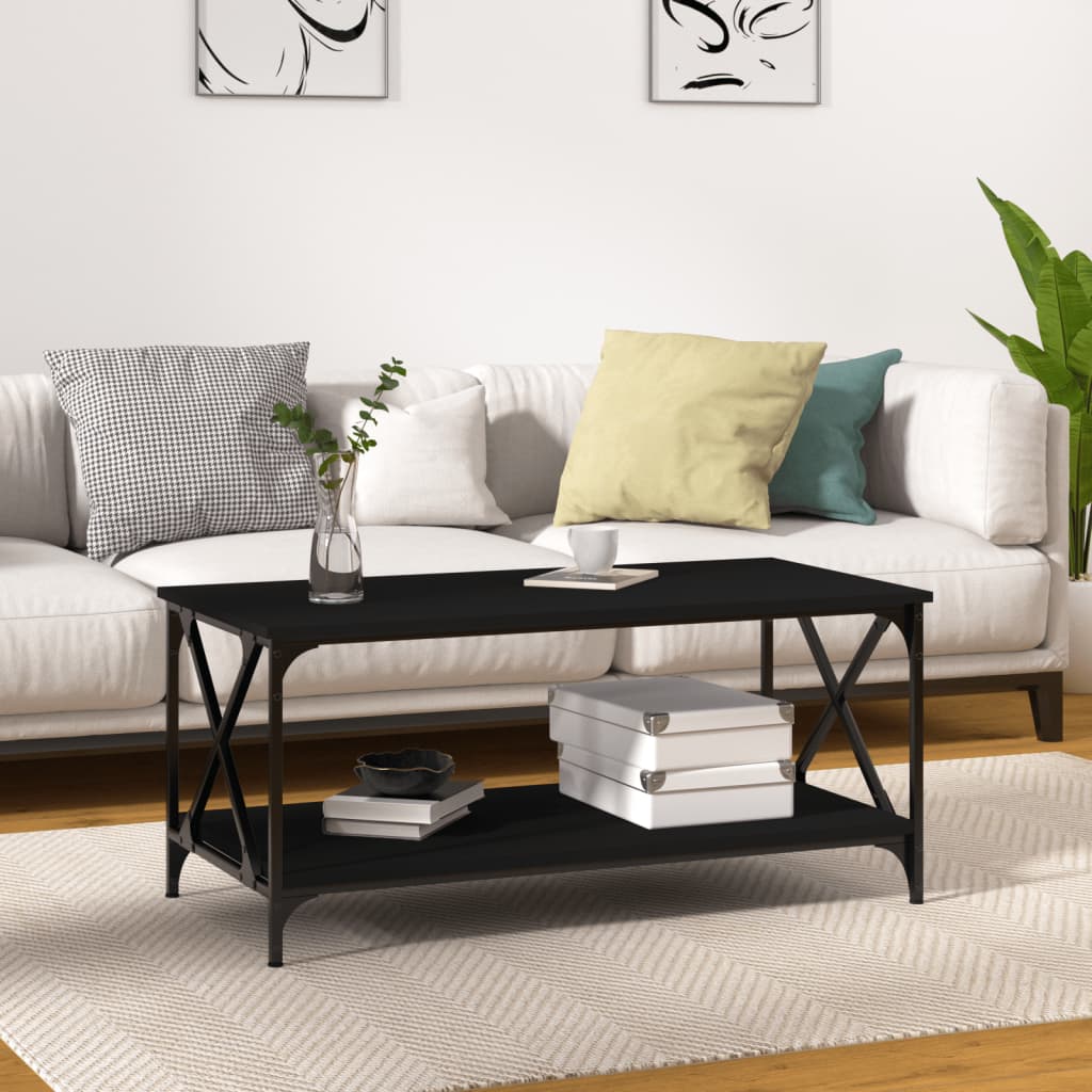 Coffee Table Black 100x50x45 cm Engineered Wood and Iron