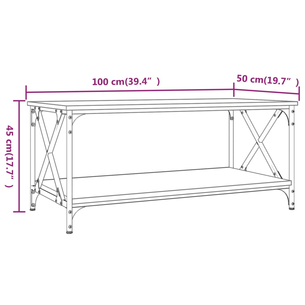 Coffee Table Smoked Oak 100x50x45 cm Engineered Wood and Iron