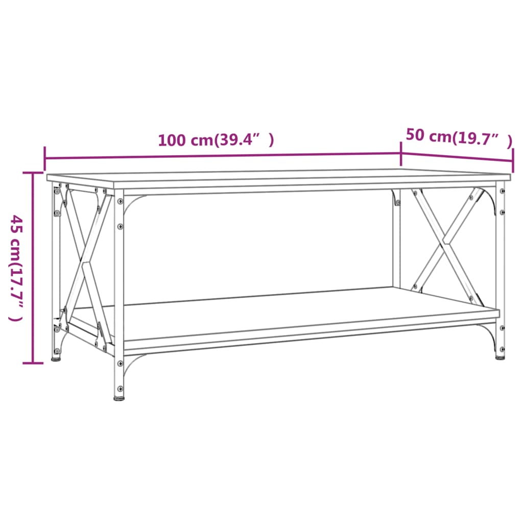 Coffee Table Grey Sonoma 100x50x45 cm Engineered Wood and Iron