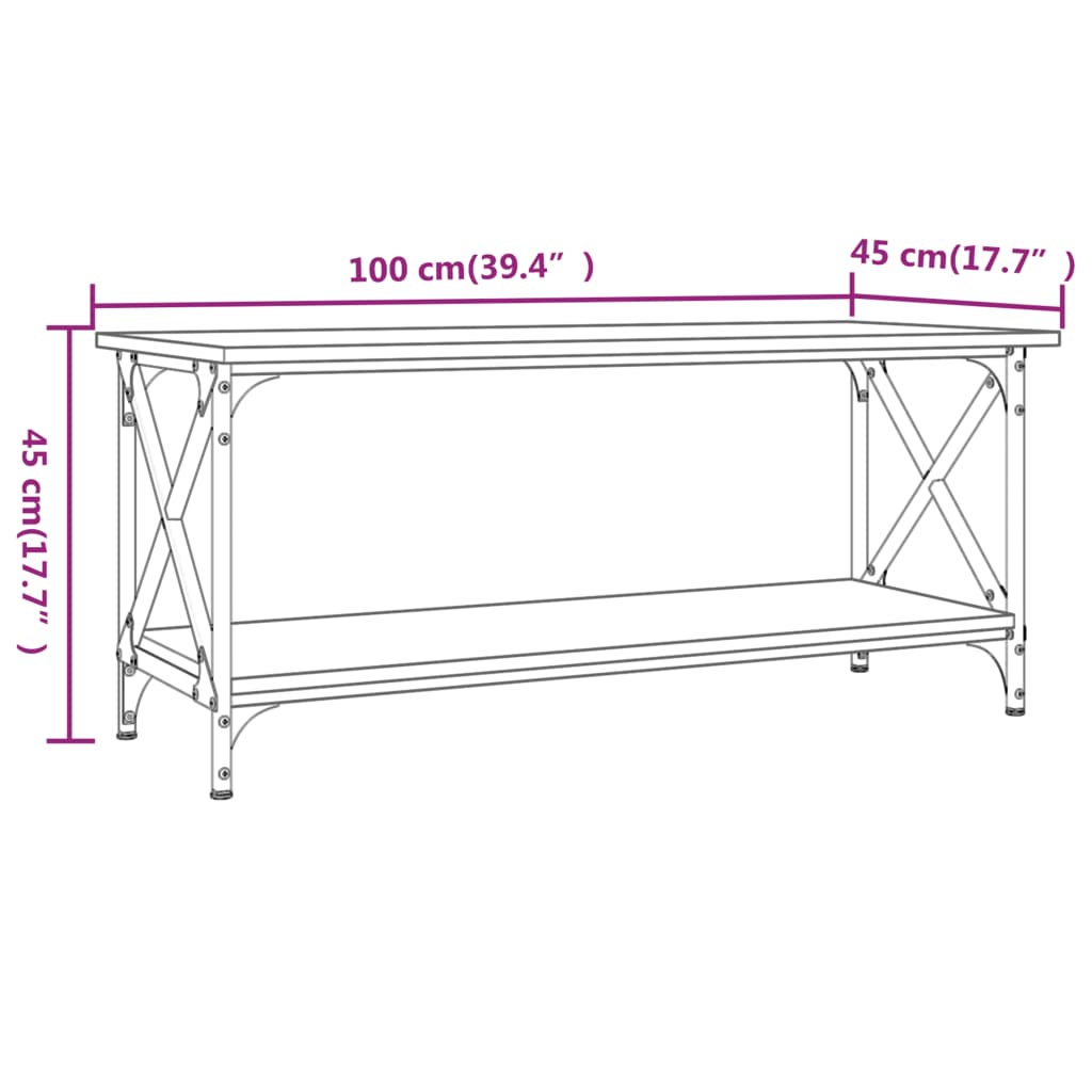 Coffee Table Brown Oak 100x45x45 cm Engineered Wood and Iron