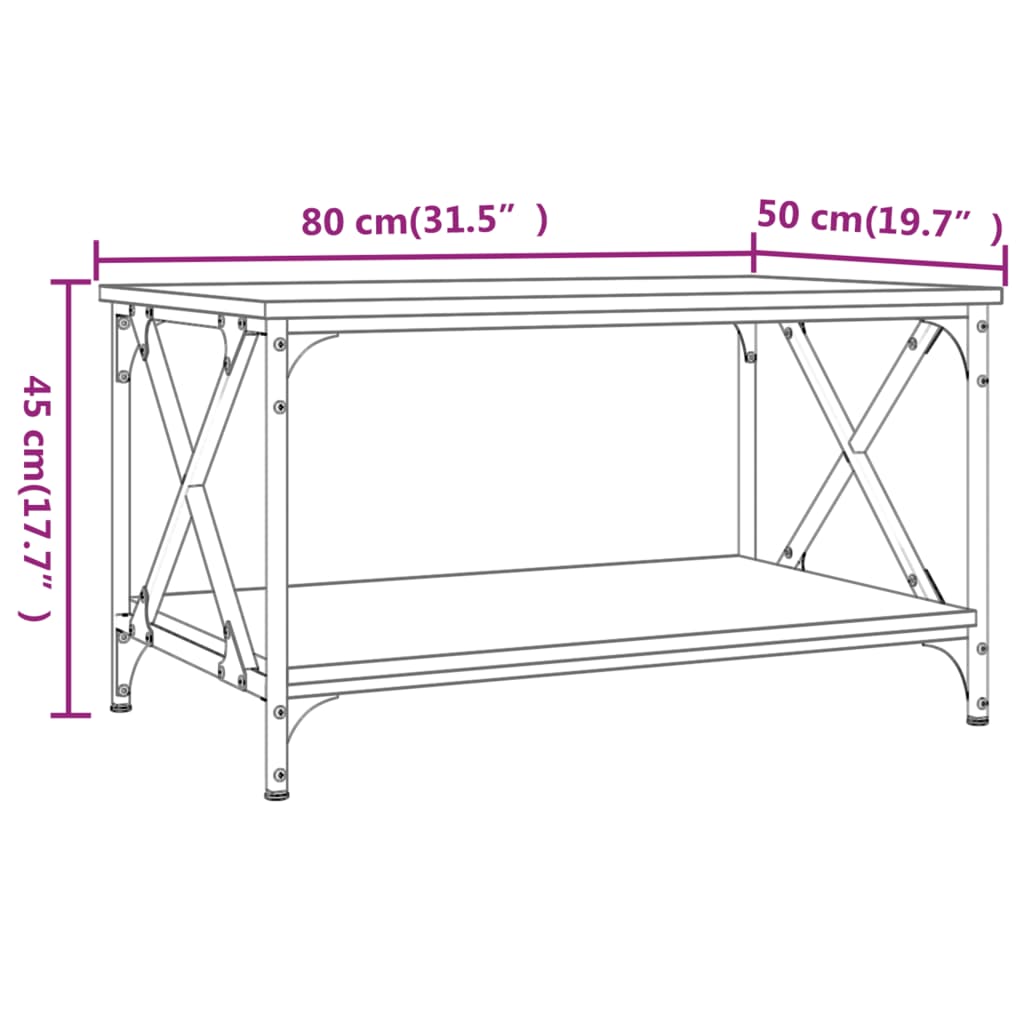 Coffee Table Grey Sonoma 80x50x45 cm Engineered Wood and Iron