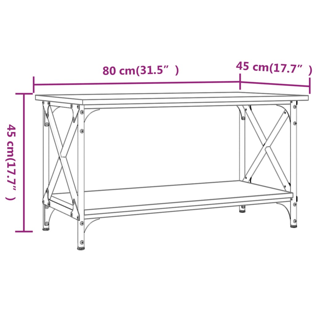 Coffee Table Grey Sonoma 80x45x45 cm Engineered Wood and Iron