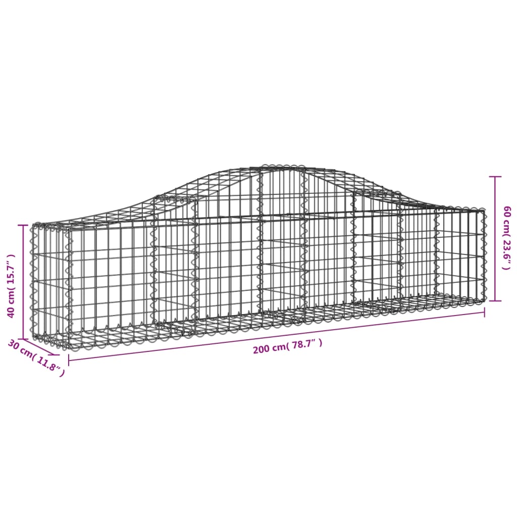 Arched Gabion Baskets 2 pcs 200x30x40/60 cm Galvanised Iron