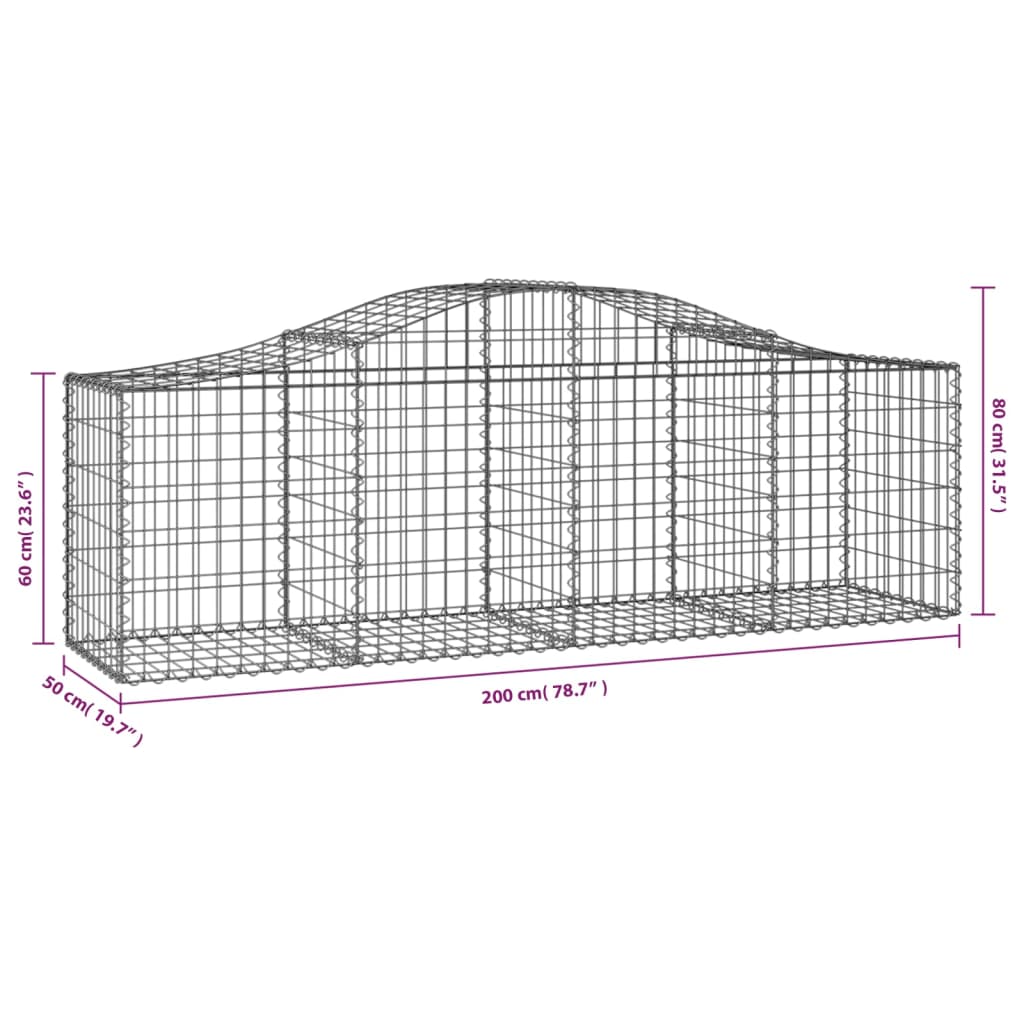 Arched Gabion Baskets 6 pcs 200x50x60/80 cm Galvanised Iron