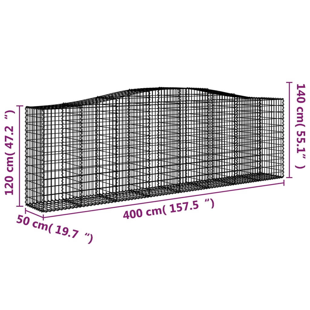 Arched Gabion Baskets 2 pcs 400x50x120/140 cm  Galvanised Iron