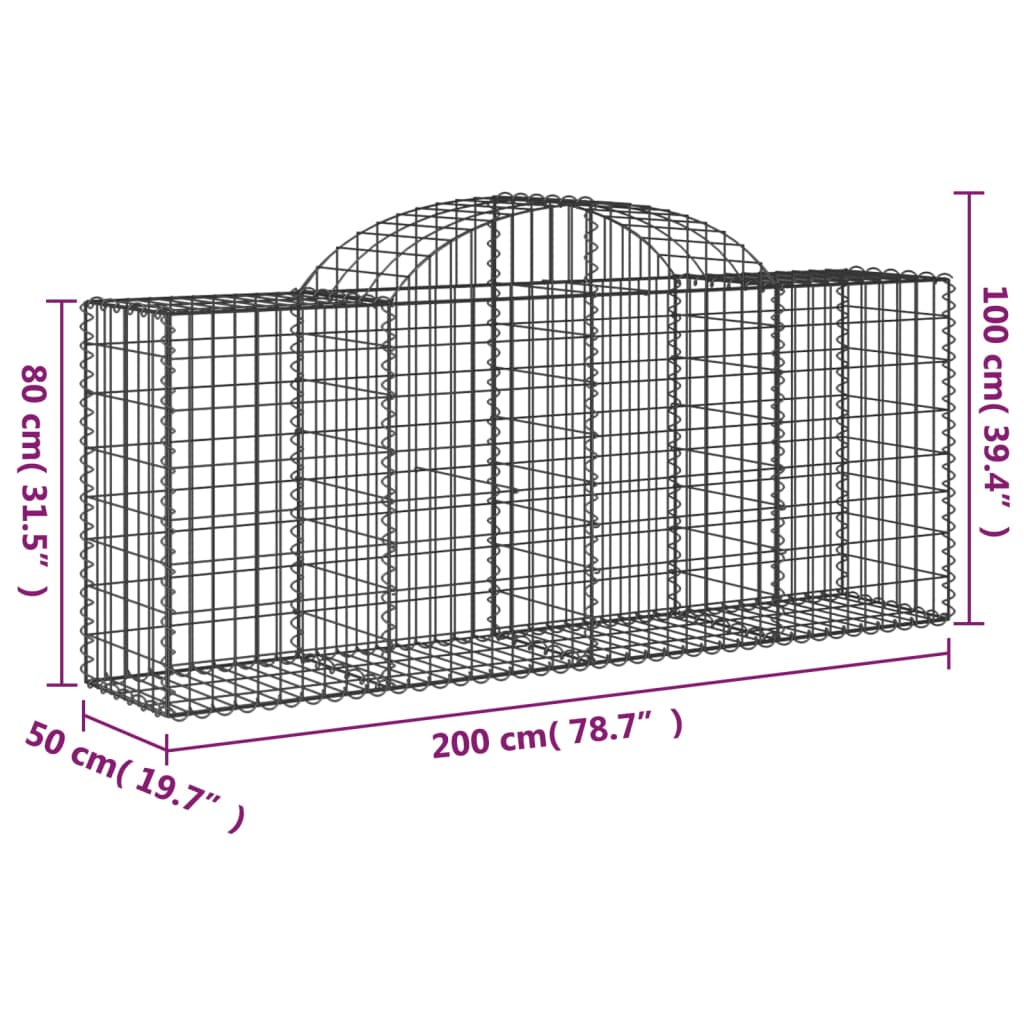 Arched Gabion Baskets 6 pcs 200x50x80/100 cm Galvanised Iron
