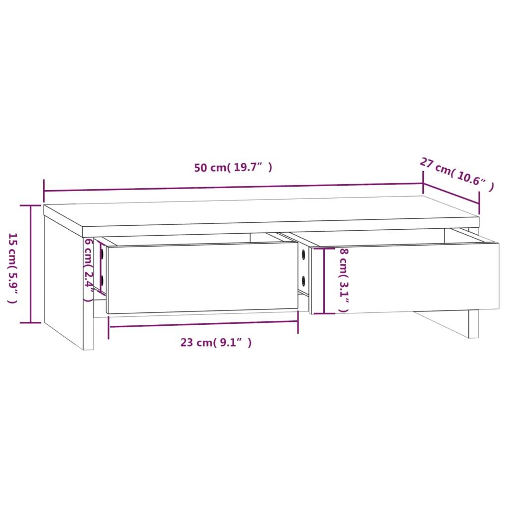 Monitor Stand 50x27x15 cm Solid Wood Pine