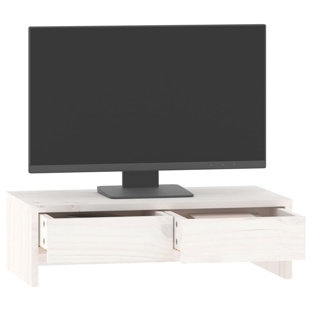 Monitor Stand White 50x27x15 cm Solid Wood Pine