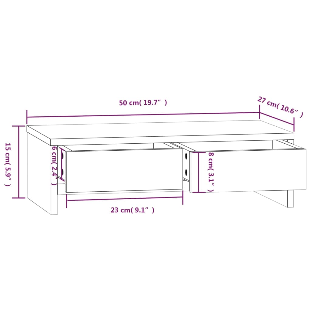 Monitor Stand White 50x27x15 cm Solid Wood Pine