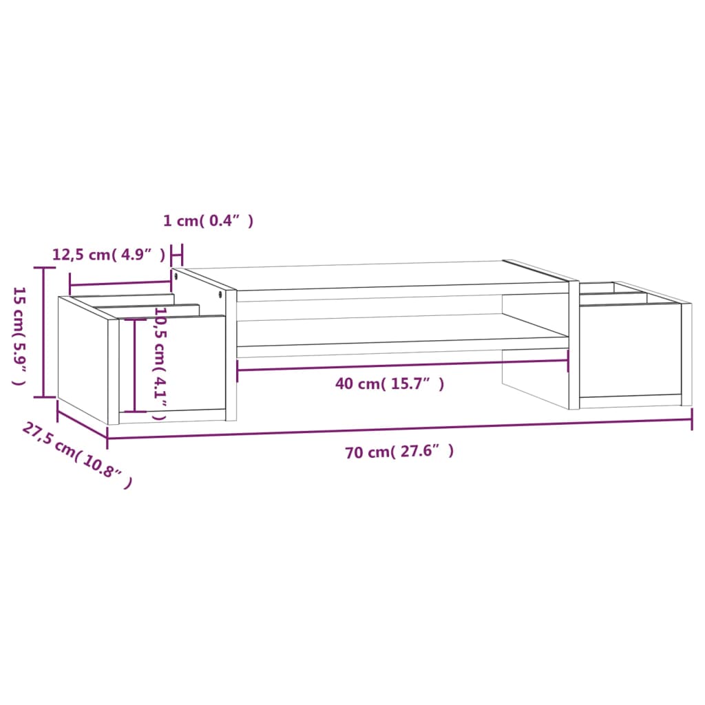 Monitor Stand White 70x27.5x15 cm Solid Wood Pine