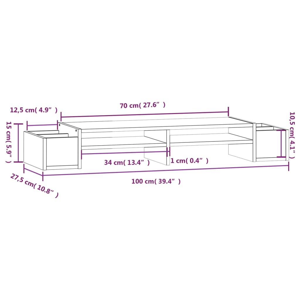 Monitor Stand White 100x27.5x15 cm Solid Wood Pine