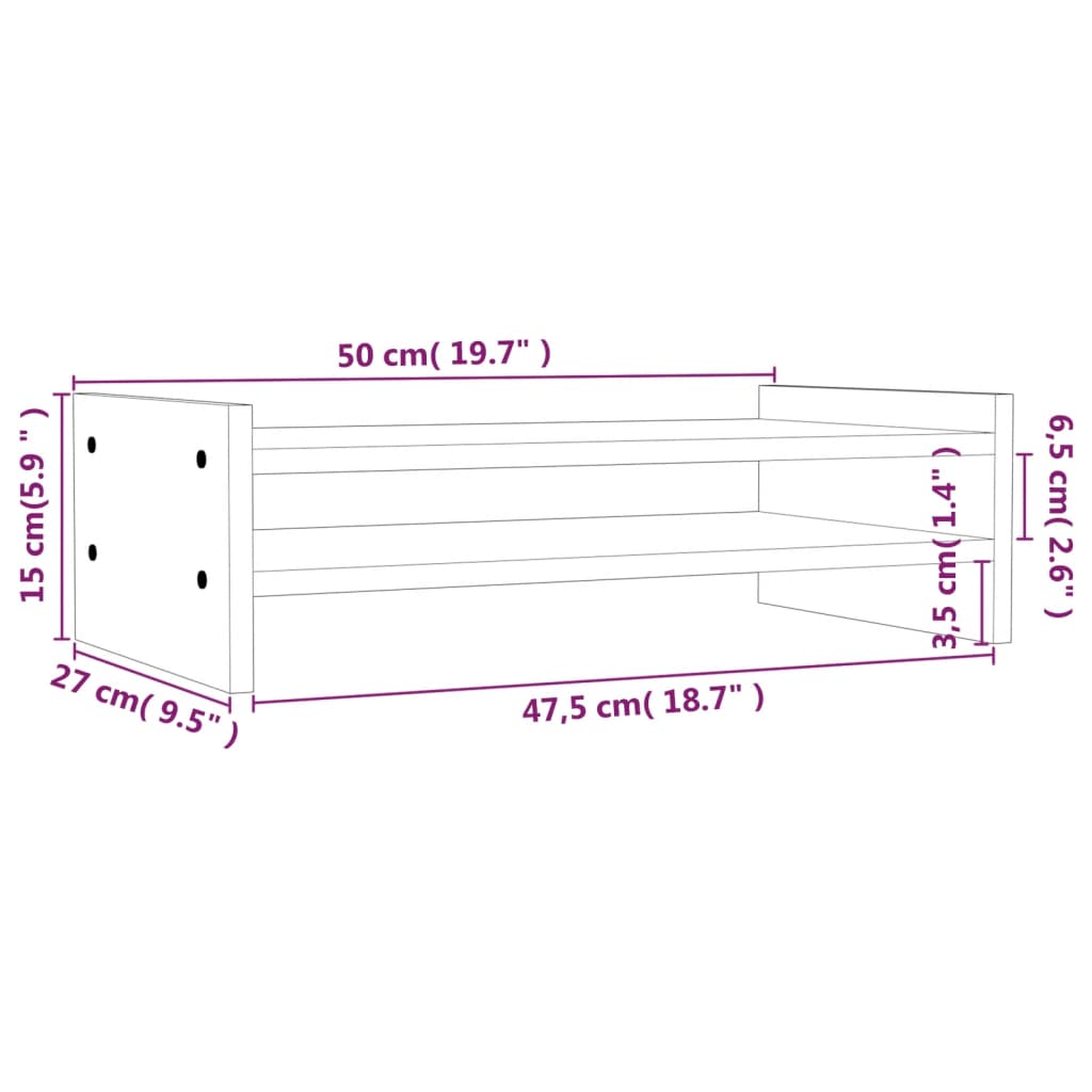 Monitor Stand White 50x27x15 cm Solid Wood Pine