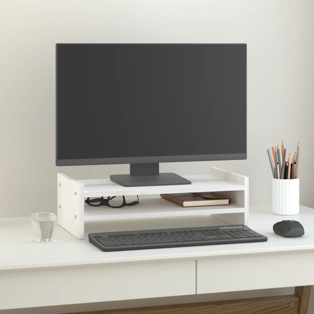 Monitor Stand White 50x27x15 cm Solid Wood Pine