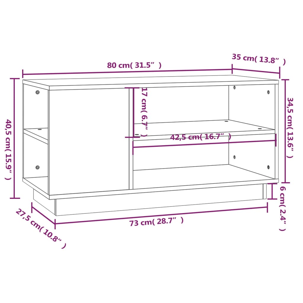 TV Cabinet 80x35x40.5 cm Solid Wood Pine