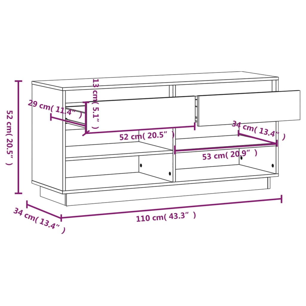 Shoe Cabinet 110x34x52 cm Solid Wood Pine