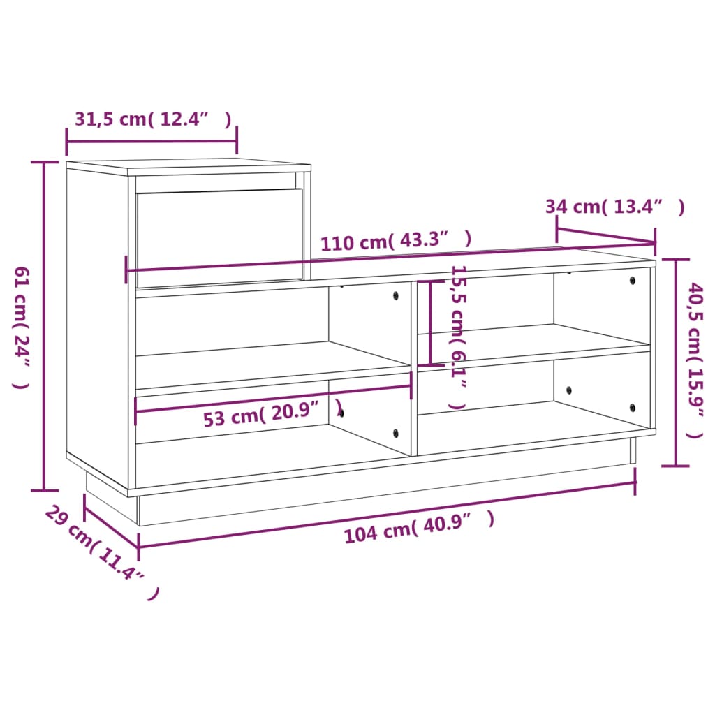 Shoe Cabinet 110x34x61 cm Solid Wood Pine