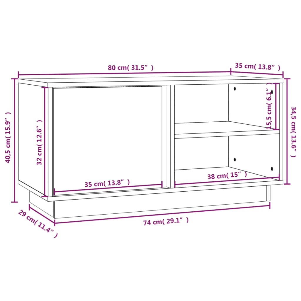 TV Cabinet 80x35x40.5 cm Solid Wood Pine