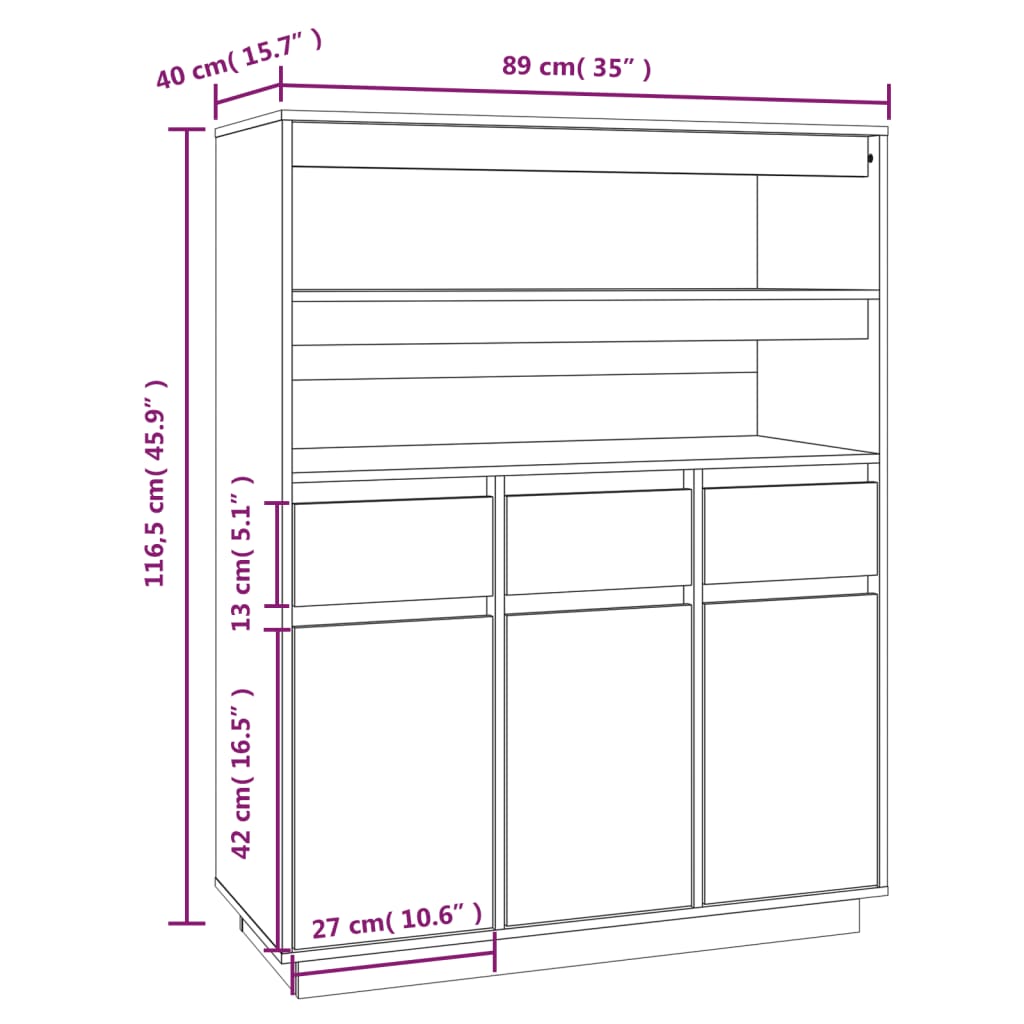 Highboard 89x40x116.5 cm Solid Wood Pine