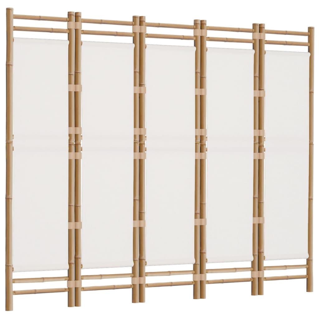 Folding 5-Panel Room Divider 200 cm Bamboo and Canvas