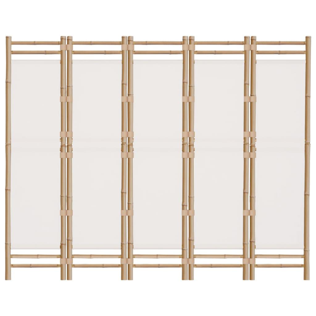 Folding 5-Panel Room Divider 200 cm Bamboo and Canvas