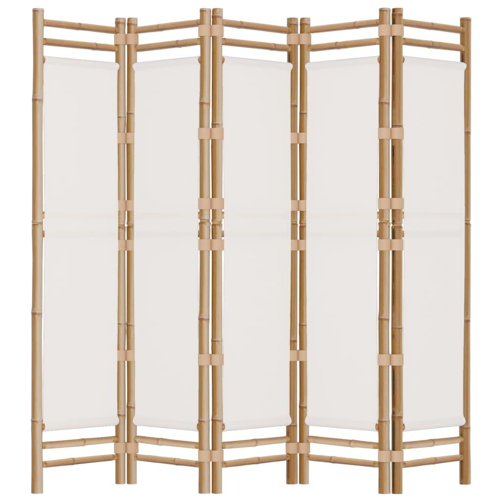 Folding 5-Panel Room Divider 200 cm Bamboo and Canvas