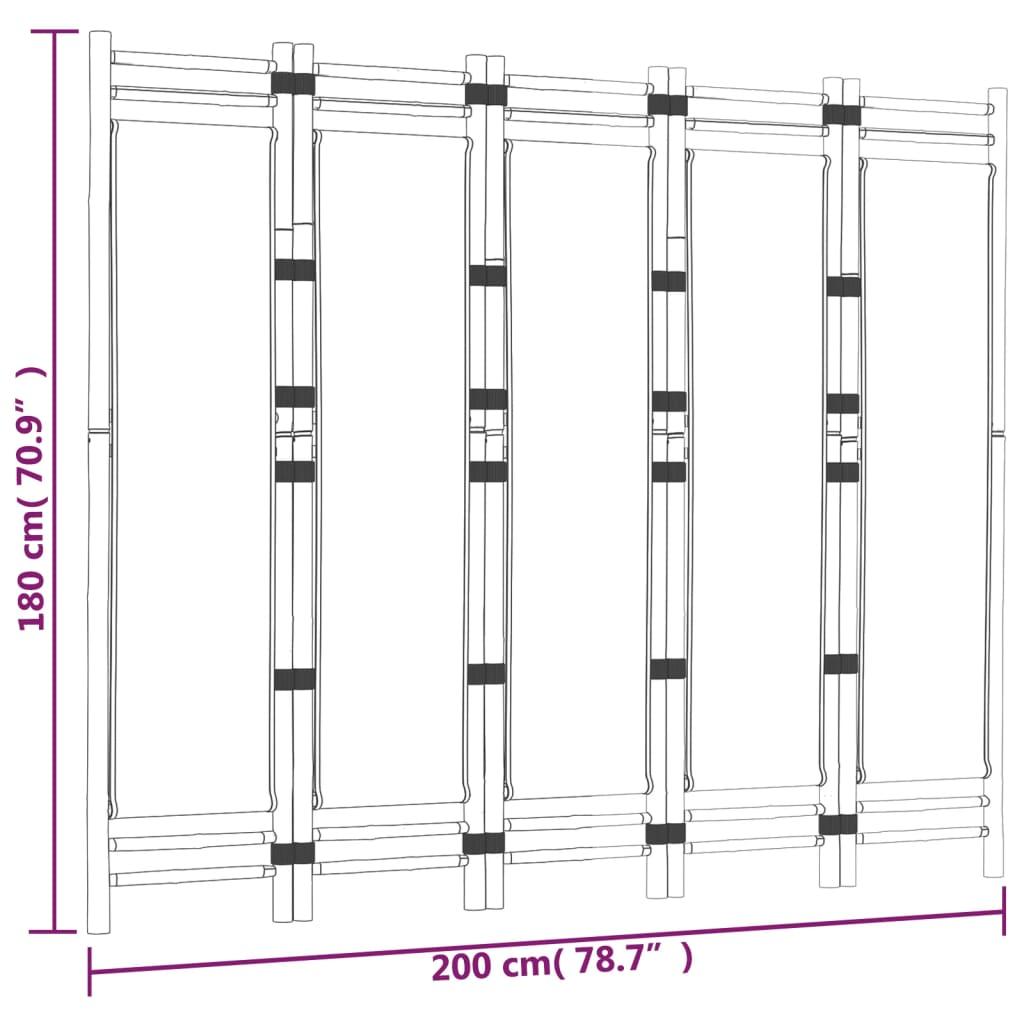 Folding 5-Panel Room Divider 200 cm Bamboo and Canvas