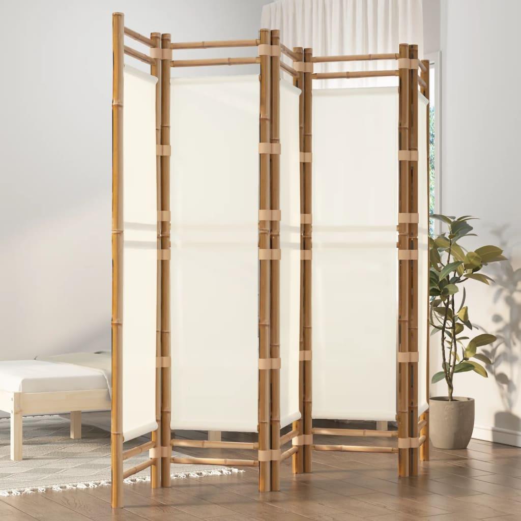 Folding 5-Panel Room Divider 200 cm Bamboo and Canvas