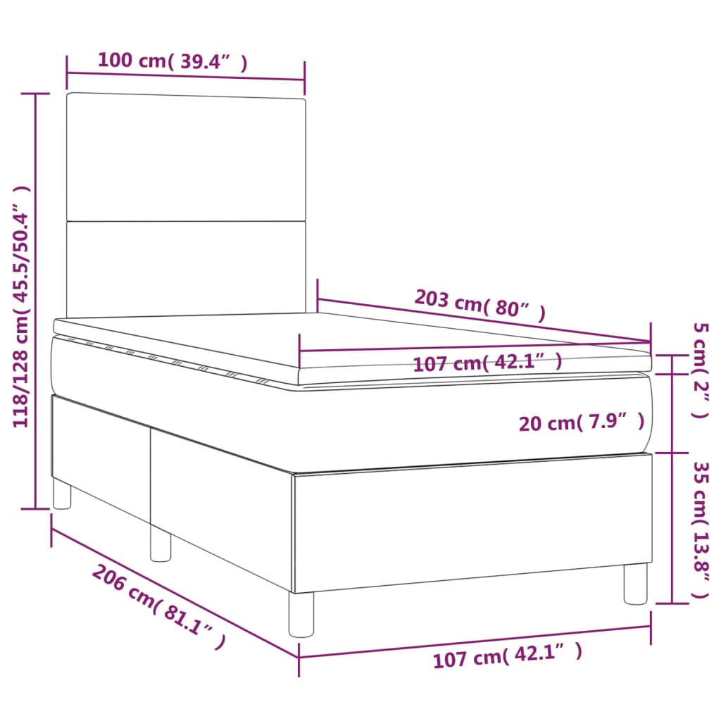 Box Spring Bed with Mattress Dark Grey 107x203 cm King Single Fabric
