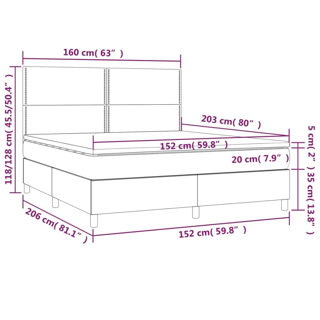 Box Spring Bed with Mattress Dark Grey 153x203 cm Queen Size Fabric