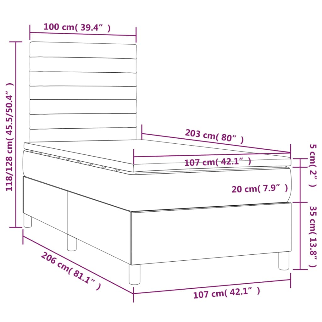 Box Spring Bed with Mattress Dark Grey 107x203 cm King Single Fabric