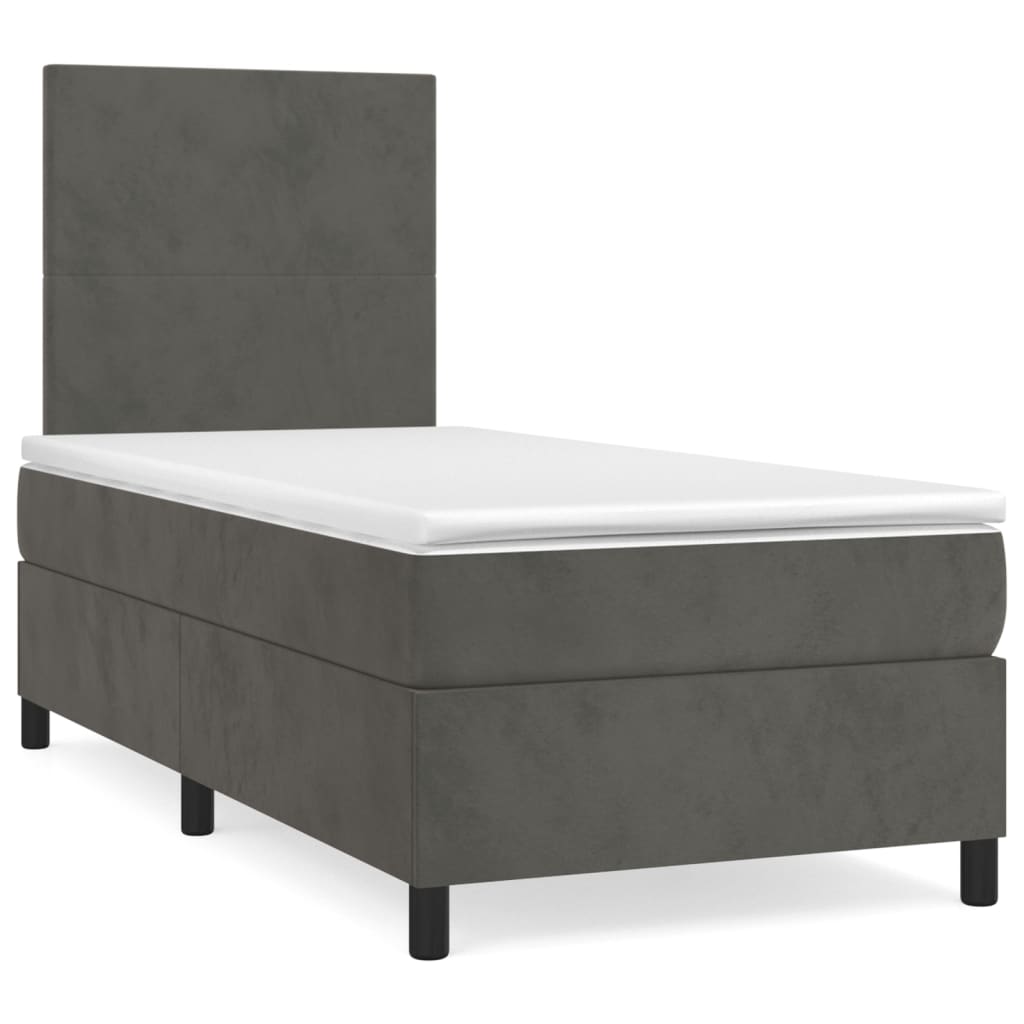 Box Spring Bed with Mattress Dark Grey 107x203 cm King Single Velvet