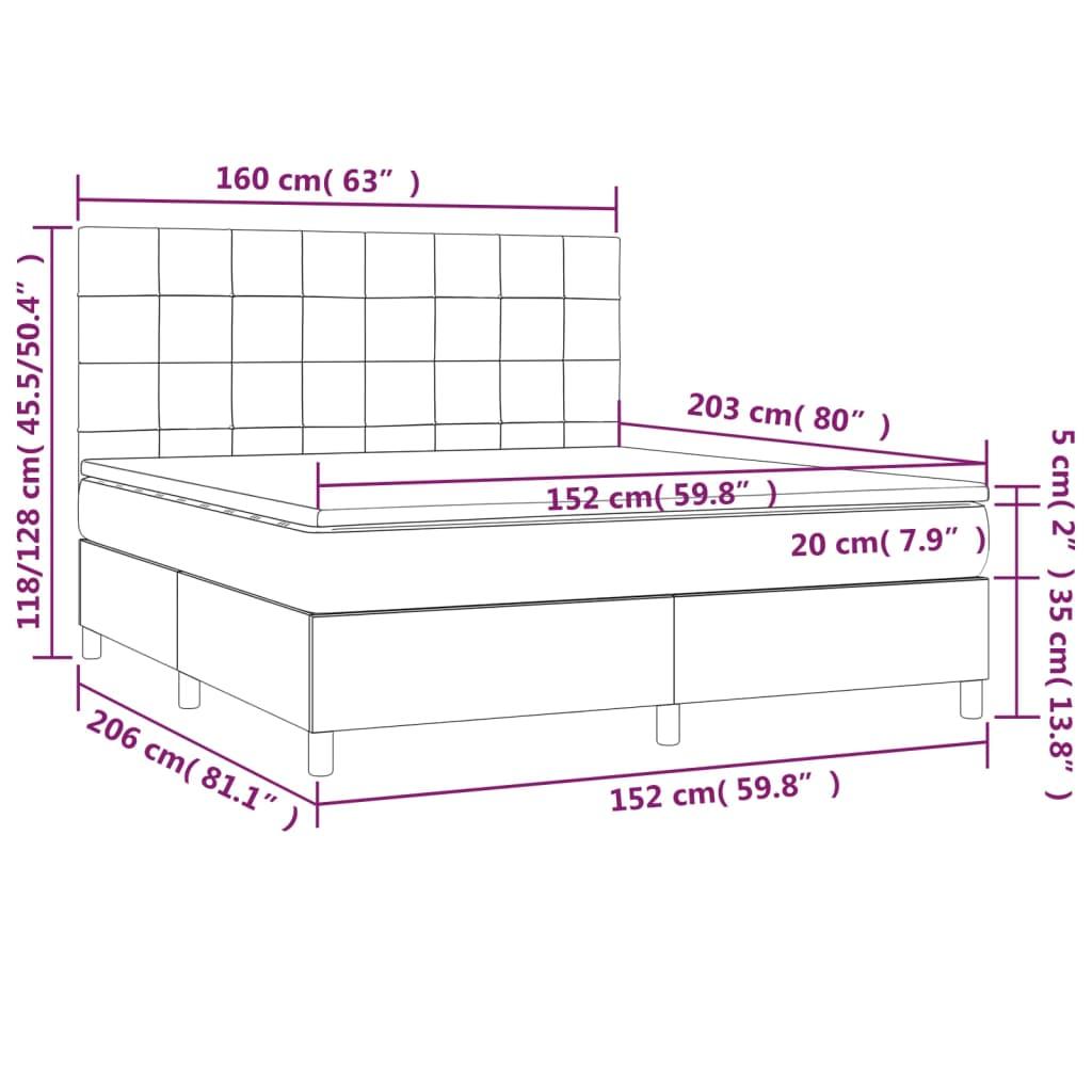 Box Spring Bed with Mattress Dark Grey 153x203 cm Queen Size Velvet