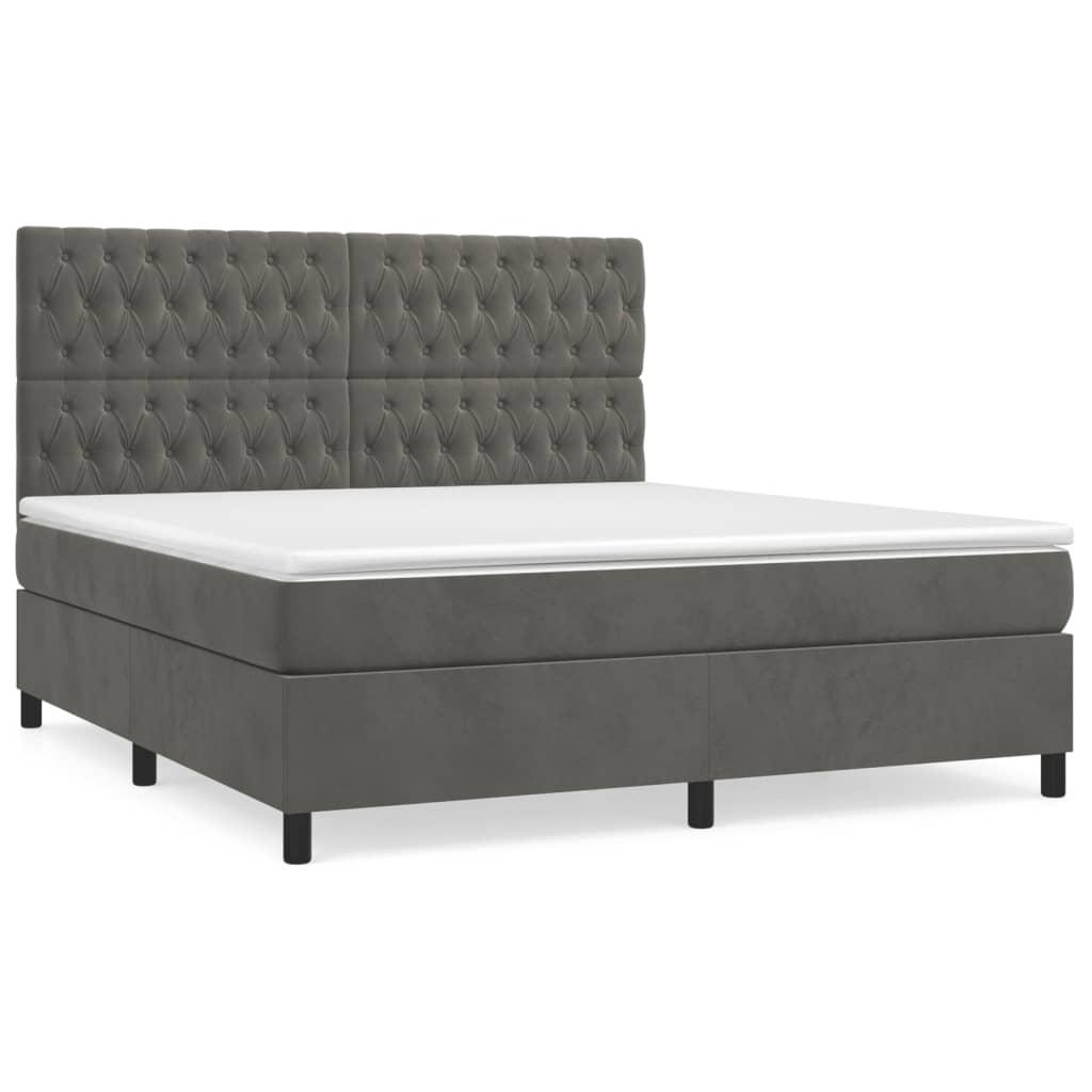 Box Spring Bed with Mattress Dark Grey 153x203 cm Queen Size Velvet