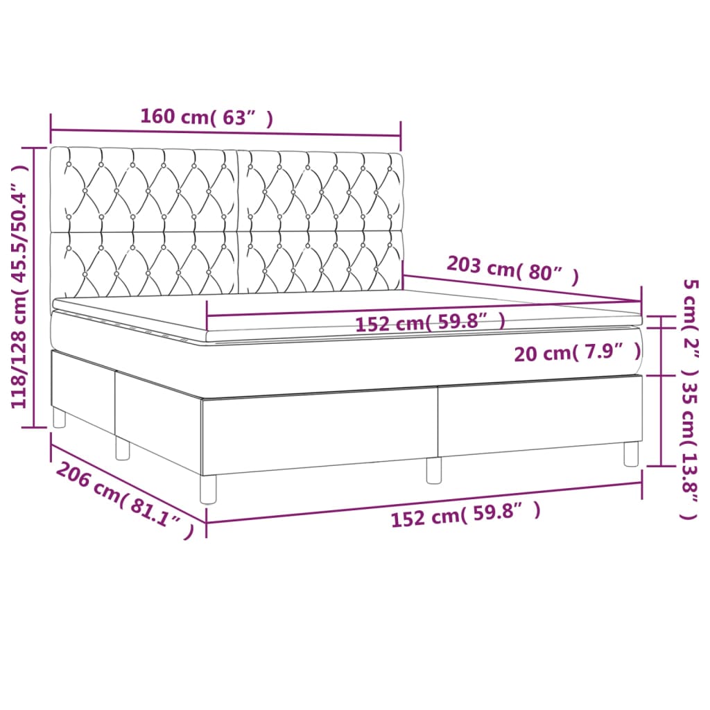 Box Spring Bed with Mattress Dark Grey 153x203 cm Queen Size Velvet