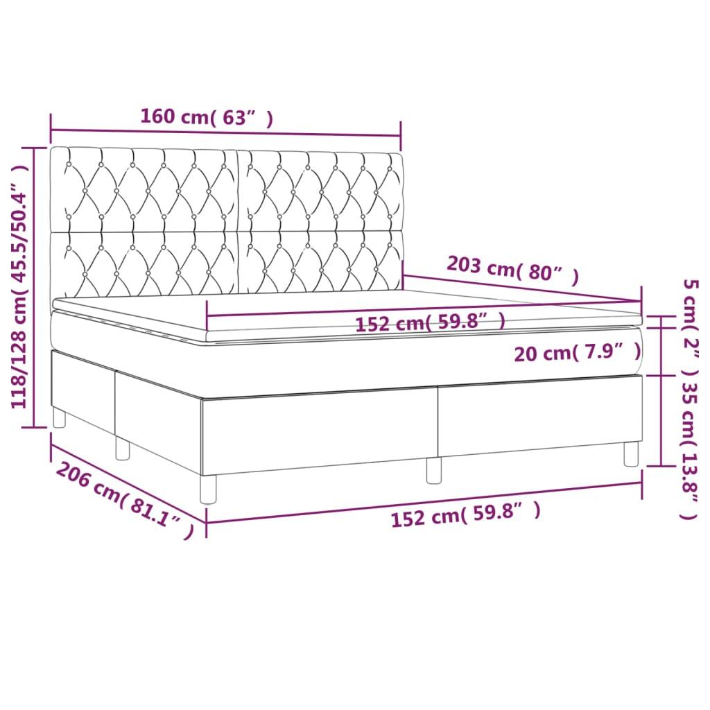 Box Spring Bed with Mattress Dark Grey 153x203 cm Queen Size Velvet