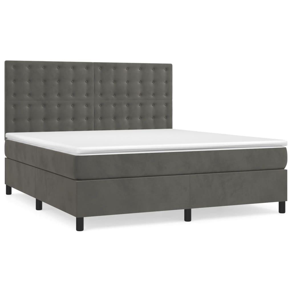 Box Spring Bed with Mattress Dark Grey 153x203 cm Queen Size Velvet