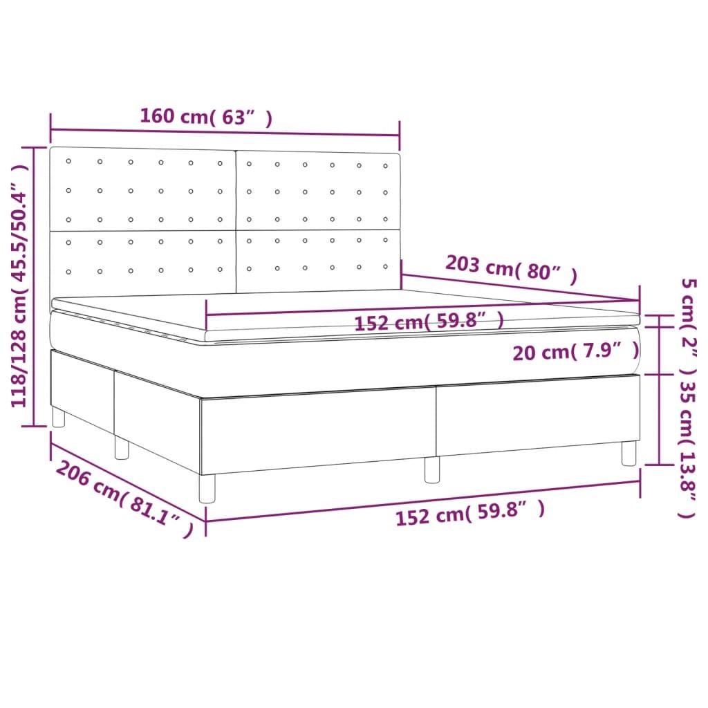 Box Spring Bed with Mattress Dark Grey 153x203 cm Queen Size Velvet